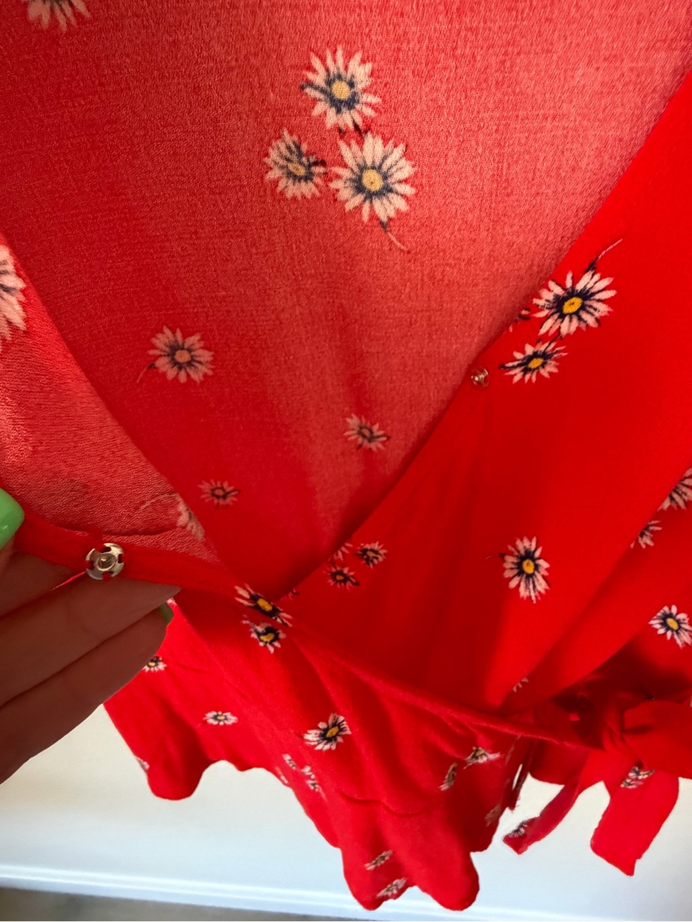 Elodie Red Floral Wrap Blouse with Tie - Picture 3 of 4